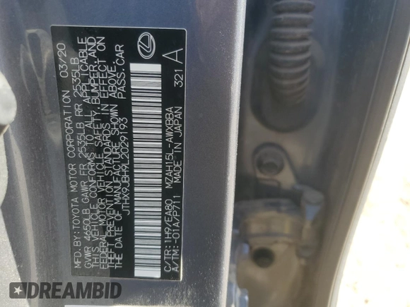 2020 Lexus UX 250h с VIN JTHX9JBH9L2029193, выставлен на аукционе Copart как лот 54231305 с пробегом 96 766 миль миль и Списание • Salvage title. История ставок и продаж доступна на DreamBid. Изображение 14.