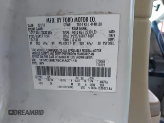 2012 Ford Escape Limited with VIN 1FMCU0E78CKA27118, listed as a IAAI auction lot 42070331 with 185,227 mi miles and . Bid and sale history available at DreamBid. Image 9.