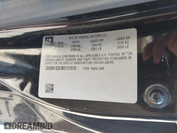 2011 Cadillac CTS Performance with VIN 1G6DK1ED7B0137018, listed as a IAAI auction lot 42189287 with 155,463 mi miles and . Bid and sale history available at DreamBid. Image 9.