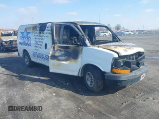 2014 Chevrolet Express Cargo Van with VIN 1GCWGGBA3E1214227, listed as a IAAI auction lot 41571911 with 1 mi miles. Bid and sale history available at carsss.com. Image 1.