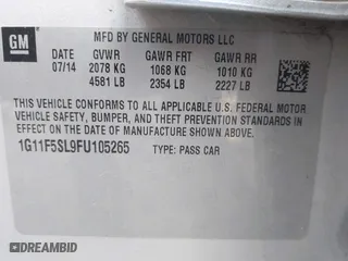 2015 Chevrolet Malibu LTZ with VIN 1G11F5SL9FU105265, listed as a IAAI auction lot 41506869 with 200,534 mi miles. Bid and sale history available at carsss.com. Image 9.