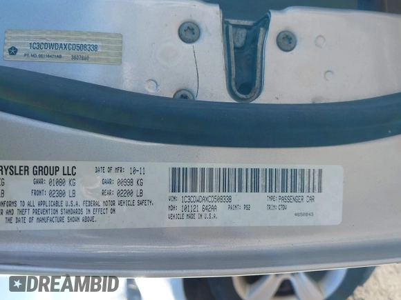 2012 Dodge Caliber SXT with VIN 1C3CDWDAXCD508338, listed as a IAAI auction lot 42091675 with 213,596 mi miles and . Bid and sale history available at DreamBid. Image 9.