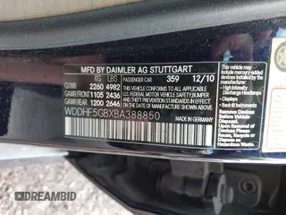 2011 Mercedes-Benz E 350 Luxury with VIN WDDHF5GBXBA388850, listed as a IAAI auction lot 41522232 with 178,135 mi miles and . Bid and sale history available at DreamBid. Image 9.