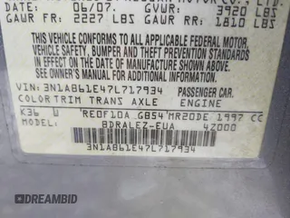 2007 Nissan Sentra S with VIN 3N1AB61E47L717934, listed as a IAAI auction lot 42387776 with 184,855 mi miles and . Bid and sale history available at DreamBid. Image 9.