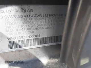 2014 Audi A4 Premium Plus with VIN WAUFFAFL1EN006896, listed as a IAAI auction lot 41525291 with 123,457 mi miles. Bid and sale history available at carsss.com. Image 9.