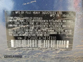 2012 Subaru Forester X with VIN JF2SHABC4CH414310, listed as a Copart auction lot 50448285 with Not Provided miles and Salvage Title. Bid and sale history available at DreamBid. Image 12.