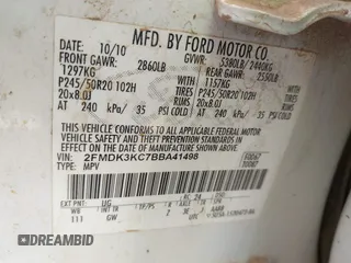 2011 Ford Edge Limited with VIN 2FMDK3KC7BBA41498, listed as a IAAI auction lot 42279675 with 249,621 mi miles and . Bid and sale history available at DreamBid. Image 9.