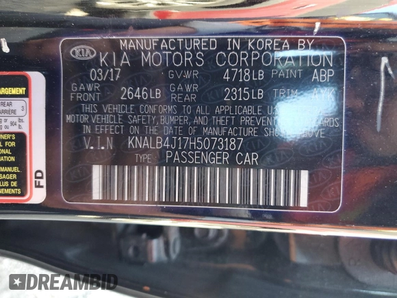 2017 Kia Cadenza Premium with VIN KNALB4J17H5073187, listed as a Copart auction lot 76198994 with 102,049 mi miles and Salvage Title. Bid and sale history available at carsss.com. Image 13.