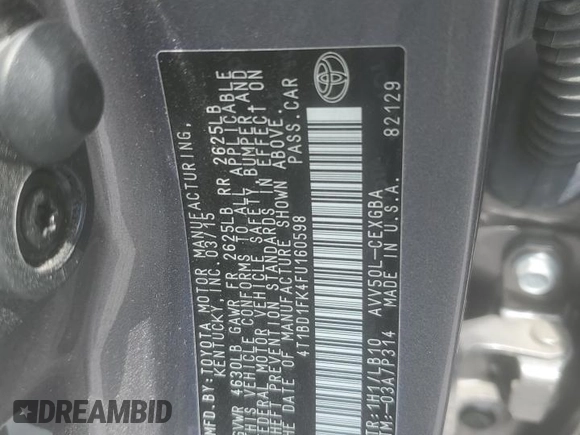 2015 Toyota Camry LE with VIN 4T1BD1FK4FU160598, listed as a Copart auction lot 57113015 with 88,251 mi miles and Salvage title. Bid and sale history available at DreamBid. Image 13.