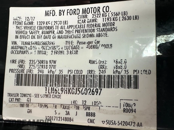 2018 Lincoln Continental Livery z VIN 1LN6L9HK0J5602697, wystawiony jako Copart lot #80021564 z przebiegiem 96 640 mil mil oraz Czysty tytuł • Clean title. Historia ofert i sprzedaży dostępna na DreamBid. Obrazek 10.