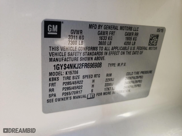 2015 Cadillac Escalade Premium with VIN 1GYS4NKJ2FR696908, listed as a Copart auction lot 70384014 with 142,531 mi miles and Salvage Title. Bid and sale history available at carsss.com. Image 13.