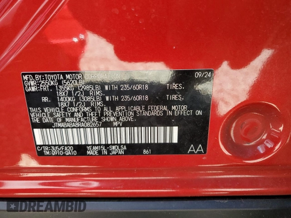 2024 Subaru Solterra Limited with VIN JTMABABA8RA082657, listed as a Copart auction lot 49820655 with 9,562 mi miles and Salvage title. Bid and sale history available at DreamBid. Image 12.