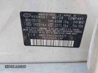 2012 Hyundai Sonata Hybrid with VIN KMHEC4A41CA054925, listed as a IAAI auction lot 42100183 with Not Provided miles and . Bid and sale history available at DreamBid. Image 9.