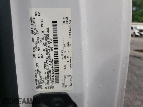 2016 Ford F-150 XL with VIN 1FTMF1C83GKD49384, listed as a Copart auction lot 61072825 with 176,247 mi miles and Salvage title. Bid and sale history available at DreamBid. Image 12.