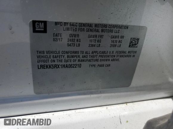 2017 Cadillac CT6 Plug-In RWD with VIN LREKK5RX1HA062210, listed as a Copart auction lot 60802055 with 79,359 mi miles and Salvage title. Bid and sale history available at DreamBid. Image 12.