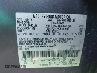 2013 Ford Explorer XLT with VIN 1FM5K8D85DGC94082, listed as a IAAI auction lot 41956976 with 174,017 mi miles and . Bid and sale history available at carsss.com. Image 9.
