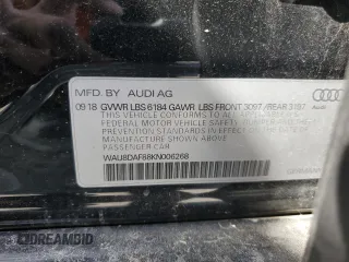 2019 Audi A8 L with VIN WAU8DAF88KN006268, listed as a Copart auction lot 54173805 with 0 mi miles and Clean Title. Bid and sale history available at carsss.com. Image 13.