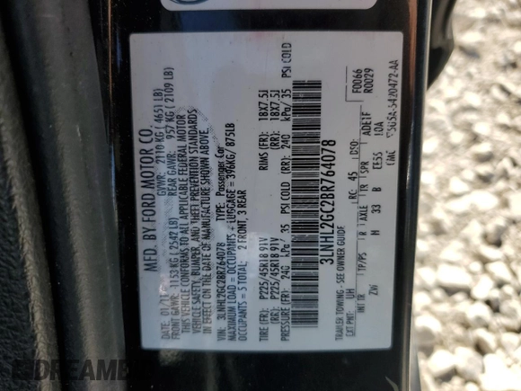 2011 Lincoln MKZ with VIN 3LNHL2GC2BR764078, listed as a Copart auction lot 52889095 with 204,653 mi miles and Salvage Title. Bid and sale history available at DreamBid. Image 14.