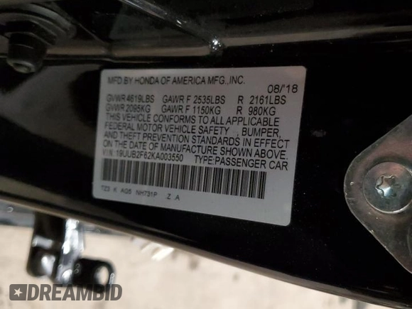 2019 Acura TLX w/A-Spec Pkg z VIN 19UUB2F62KA003550, wystawiony jako Copart lot #55734435 z przebiegiem Nie podano mil oraz Szkoda całkowita • Salvage title. Historia ofert i sprzedaży dostępna na DreamBid. Obrazek 12.