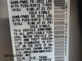 2010 Infiniti FX with VIN JN8AS1MWXAM855967, listed as a Copart auction lot 45164055 with 164,531 mi miles and Salvage Title. Bid and sale history available at carsss.com. Image 14.