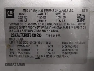2015 GMC Terrain SLT with VIN 2GKALTEKXF6130993, listed as a IAAI auction lot 42084616 with 129,542 mi miles and . Bid and sale history available at DreamBid. Image 9.