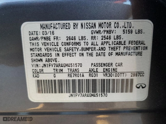 2016 Infiniti Q50 3.0t Red Sport 400 with VIN JN1FV7AR4GM451570, listed as a Copart auction lot 85883704 with 87,050 mi miles and Non Repairable. Bid and sale history available at carsss.com. Image 14.