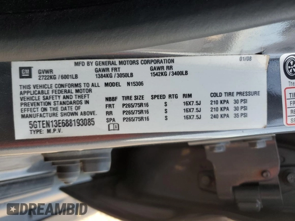 2008 Hummer H3 SUV with VIN 5GTEN13E688193085, listed as a Copart auction lot 83039714 with 106,990 mi miles and Salvage Title. Bid and sale history available at DreamBid. Image 14.