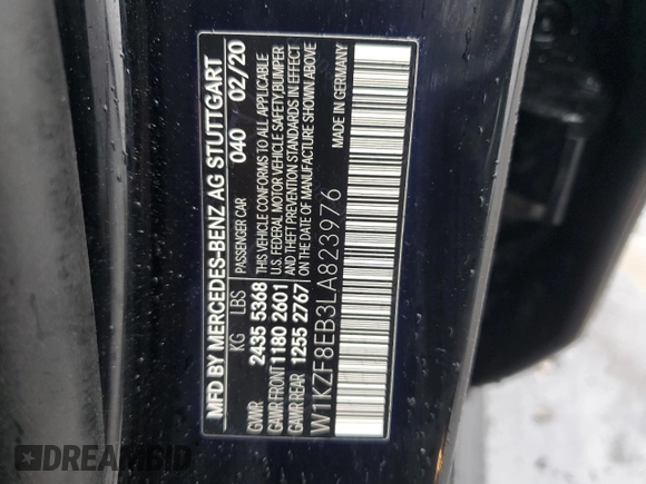 2020 Mercedes-Benz E 350 with VIN W1KZF8EB3LA823976, listed as a Copart auction lot 43118435 with 132,324 mi miles and Salvage Title. Bid and sale history available at DreamBid. Image 12.