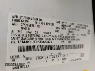 2019 Ford Expedition Max XLT with VIN 1FMJK1JT0KEA29870, listed as a Copart auction lot 57326365 with 92,604 mi miles and Salvage title. Bid and sale history available at DreamBid. Image 13.