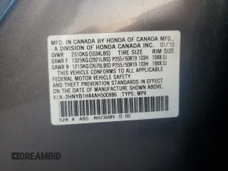 2010 Acura ZDX Tech Pkg with VIN 2HNYB1H44AH500986, listed as a Copart auction lot 65900814 with 166,954 mi miles and Salvage Title. Bid and sale history available at carsss.com. Image 13.
