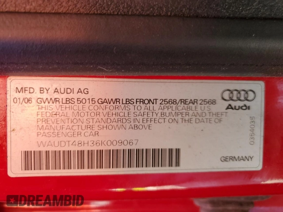 2006 Audi A4 3.0L with VIN WAUDT48H36K009067, listed as a Copart auction lot 89133035 with 173,761 mi miles and Salvage Title. Bid and sale history available at carsss.com. Image 12.
