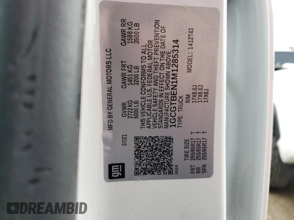 2021 Chevrolet Colorado 4WD Work Truck с VIN 1GCGTBEN1M1285314, выставлен на аукционе Copart как лот 47940345 с пробегом 39 780 миль миль и Списание • Salvage title. История ставок и продаж доступна на DreamBid. Изображение 12.