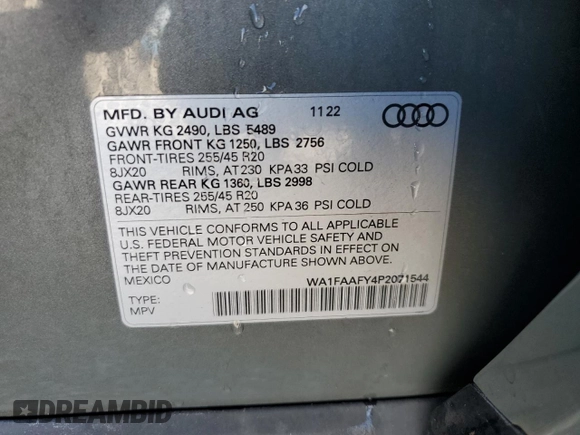 2023 Audi Q5 S line Prestige with VIN WA1FAAFY4P2071544, listed as a Copart auction lot 41756635 with 12,268 mi miles and Salvage Title. Bid and sale history available at carsss.com. Image 14.