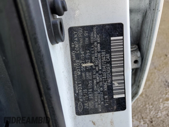 2017 Hyundai Accent SE with VIN KMHCT4AEXHU194381, listed as a Copart auction lot 48722175 with 143,988 mi miles and Salvage Title. Bid and sale history available at carsss.com. Image 12.