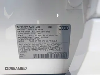 2023 Audi Q5 S line Premium with VIN WA1GAAFYXP2116782, listed as a IAAI auction lot 41178113 with 15,894 mi miles. Bid and sale history available at carsss.com. Image 9.