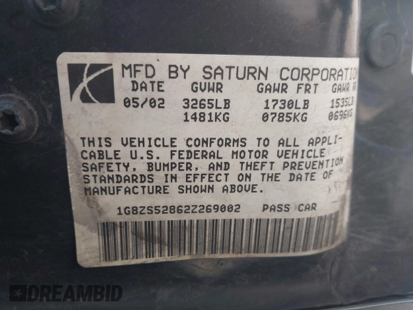 2002 Saturn SL z VIN 1G8ZS52862Z269002, wystawiony jako IAAI lot #42079357 z przebiegiem 250 721 mil mil oraz . Historia ofert i sprzedaży dostępna na DreamBid. Obrazek 9.