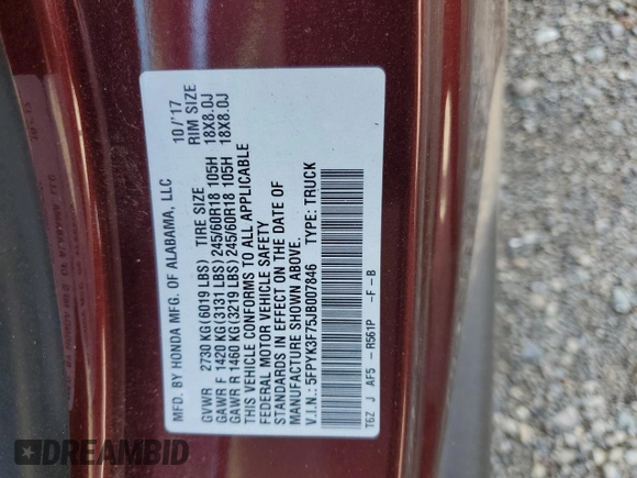 2018 Honda Ridgeline RTL-E с VIN 5FPYK3F75JB007846, выставлен на аукционе Copart как лот 49321625 с пробегом 75 557 миль миль и Списание • Salvage title. История ставок и продаж доступна на DreamBid. Изображение 12.