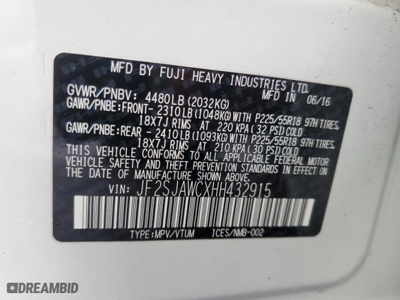 2017 Subaru Forester Touring with VIN JF2SJAWCXHH432915, listed as a Copart auction lot 48813725 with 114,446 mi miles and Salvage Title. Bid and sale history available at carsss.com. Image 15.