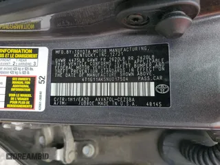 2022 Toyota Camry SE with VIN 4T1G11AK5NU017504, listed as a Copart auction lot 44954925 with 107,225 mi miles and Salvage Title. Bid and sale history available at carsss.com. Image 12.