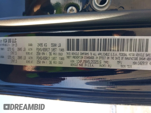2020 Jeep Cherokee Trailhawk z VIN 1C4PJMBX5LD532516, wystawiony jako IAAI lot #41730502 z przebiegiem 85 543 mil mil oraz . Historia ofert i sprzedaży dostępna na DreamBid. Obrazek 9.
