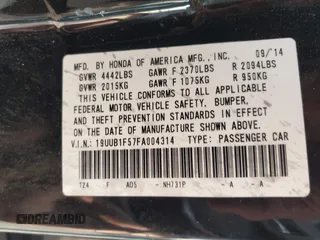 2015 Acura TLX Technology with VIN 19UUB1F57FA004314, listed as a IAAI auction lot 42726201 with 124,422 mi miles and . Bid and sale history available at DreamBid. Image 9.