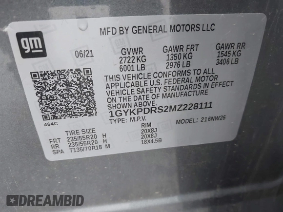 2021 Cadillac XT6 Premium Luxury with VIN 1GYKPDRS2MZ228111, listed as a IAAI auction lot 41671112 with 45,980 mi miles. Bid and sale history available at carsss.com. Image 9.