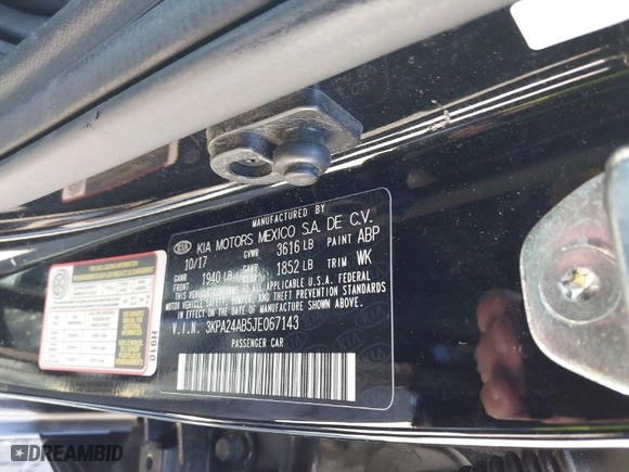 2018 Kia Rio LX with VIN 3KPA24AB5JE067143, listed as a IAAI auction lot 41445449 with 81,616 mi miles. Bid and sale history available at carsss.com. Image 9.