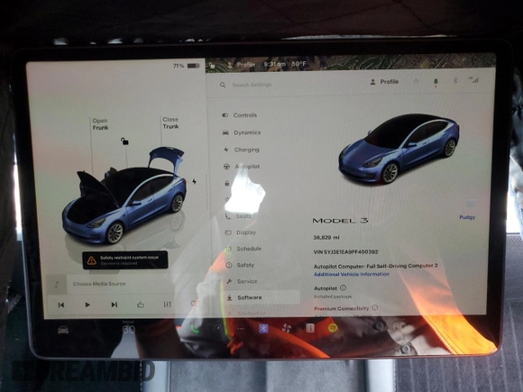 2023 Tesla Model 3 with VIN 5YJ3E1EA9PF450392, listed as a Copart auction lot 48534385 with 36,829 mi miles and Salvage Title. Bid and sale history available at DreamBid. Image 9.