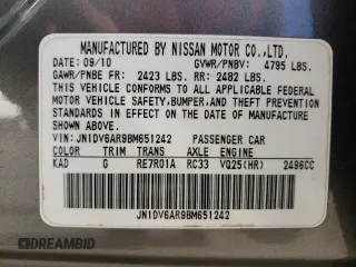 2011 Infiniti G25 x with VIN JN1DV6AR9BM651242, listed as a Copart auction lot 81480534 with 147,492 mi miles and Salvage Title. Bid and sale history available at DreamBid. Image 14.