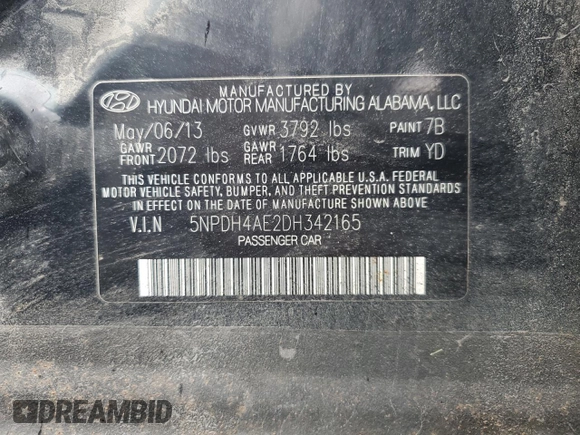 2013 Hyundai Elantra GLS with VIN 5NPDH4AE2DH342165, listed as a Copart auction lot 64642645 with 118,753 mi miles and Clean title. Bid and sale history available at DreamBid. Image 12.