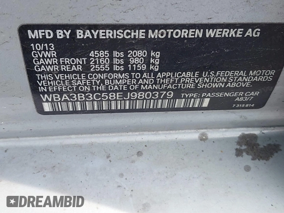 2014 BMW 3 Series 328i xDrive with VIN WBA3B3C58EJ980379, listed as a IAAI auction lot 41678676 with 183,278 mi miles. Bid and sale history available at carsss.com. Image 9.