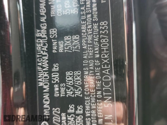 2024 Hyundai Santa Cruz SEL z VIN 5NTJCDAEXRH087338, wystawiony jako Copart lot #54117455 z przebiegiem 16 138 mil mil oraz Szkody całkowita. Historia ofert i sprzedaży dostępna na DreamBid. Obrazek 12.