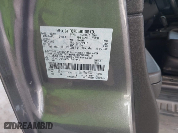 2009 Ford Escape Limited с VIN 1FMCU94G89KB63845, выставлен на аукционе IAAI как лот 42128403 с пробегом 153 189 миль миль и . История ставок и продаж доступна на DreamBid. Изображение 9.