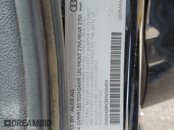 2015 Audi A6 Prestige with VIN WAUHGBFC5FN039459, listed as a Copart auction lot 49908565 with 132,535 mi miles and Salvage title. Bid and sale history available at DreamBid. Image 14.